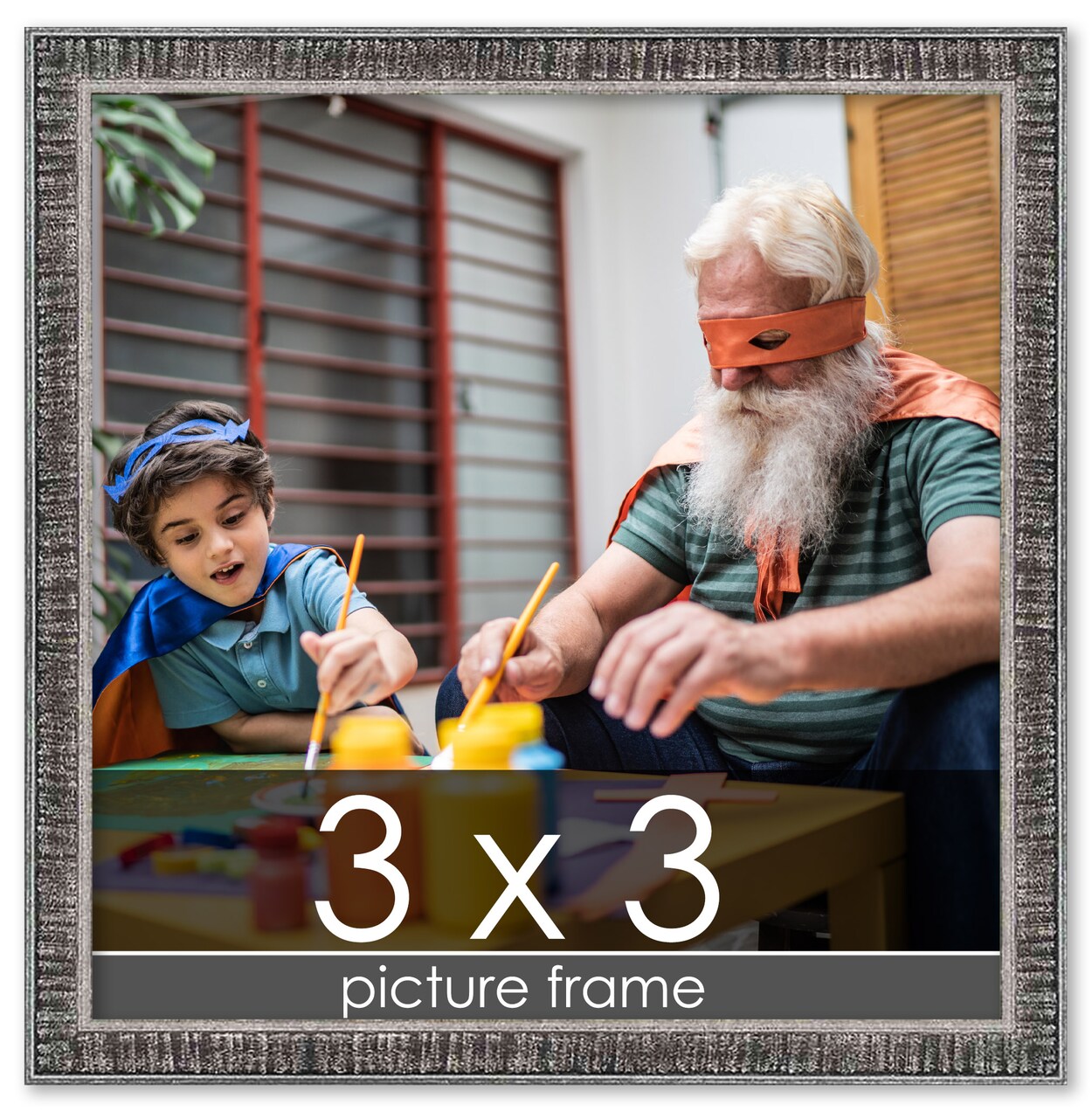 Square Textured Black Picture Frame - UV Acrylic, Foam Board Backing, Hanging Hardware